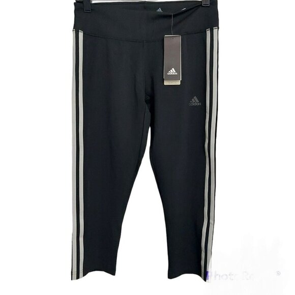 Adidas Cropped Leggings Women's Size Medium Climalite Athletic Performance Black - Picture 1 of 8